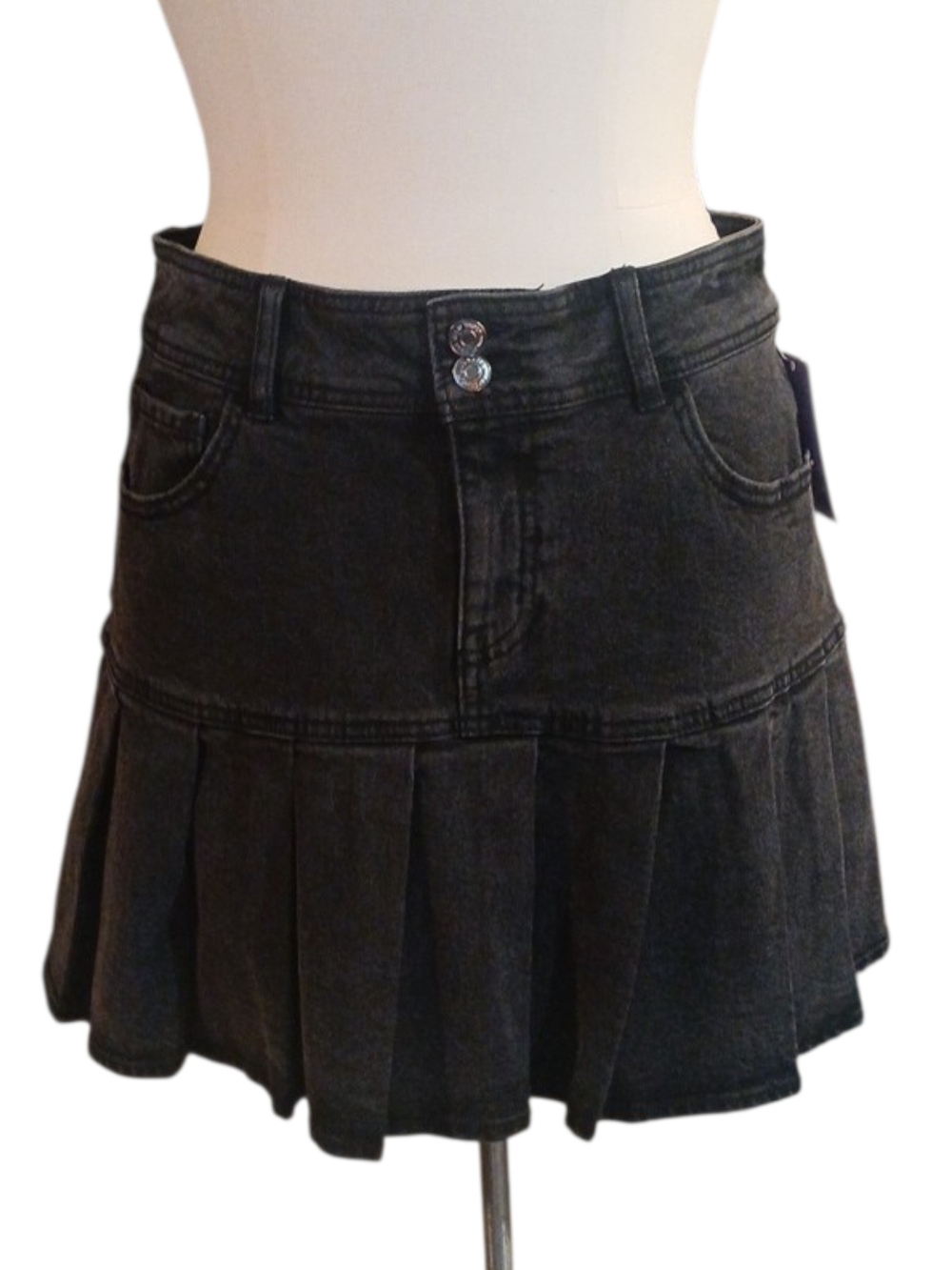 wild fable Black Wash  Pleated Denim Mini Skirt